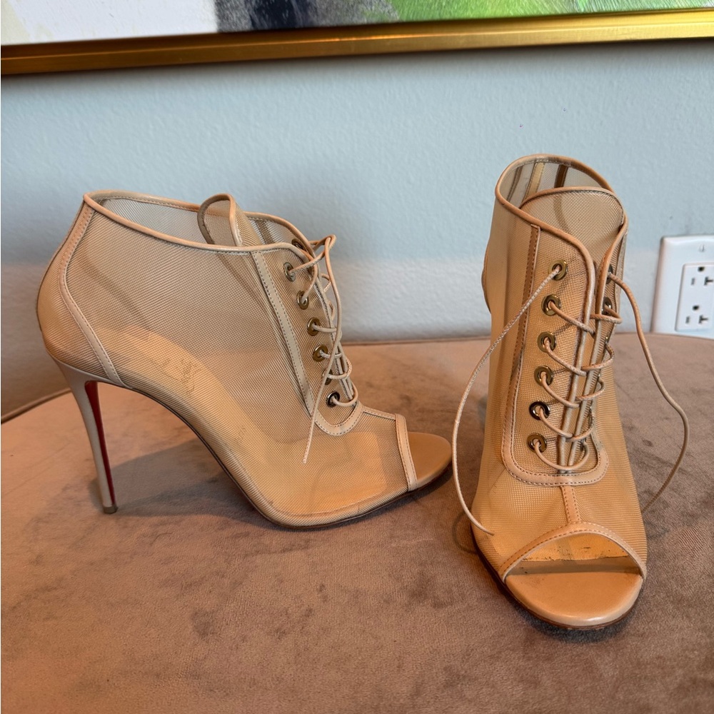 Christian Louboutin Lace-Up Peep-Toe Booties - Size 39.5